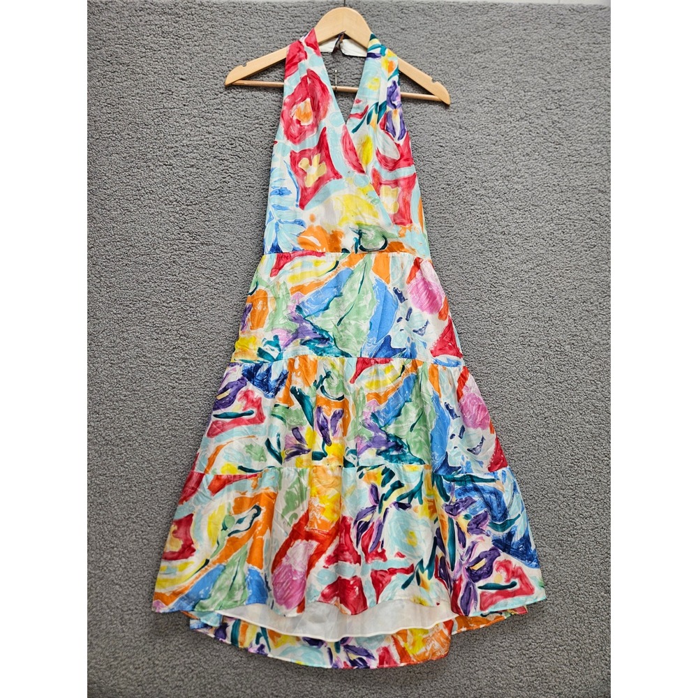 Lauren Ralph Lauren Silk Halter Dress 12P Multicolor Resort Dopamine Wedding
